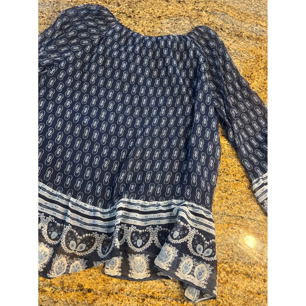 St Johns Bay Women Blue White Paisley Print Peasant Tunic Top Size L - Picture 8 of 8